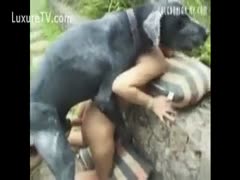 Golden-haired and sexy, hammered by her dog